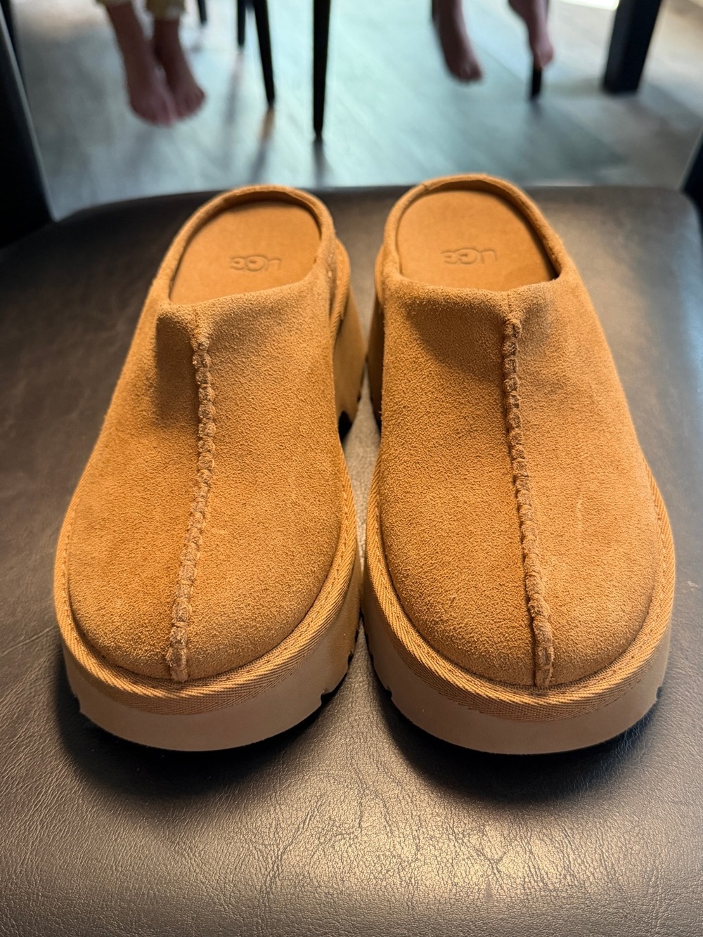 UGG Chestnut Suede Slip-On Platform Mules "New Heights"